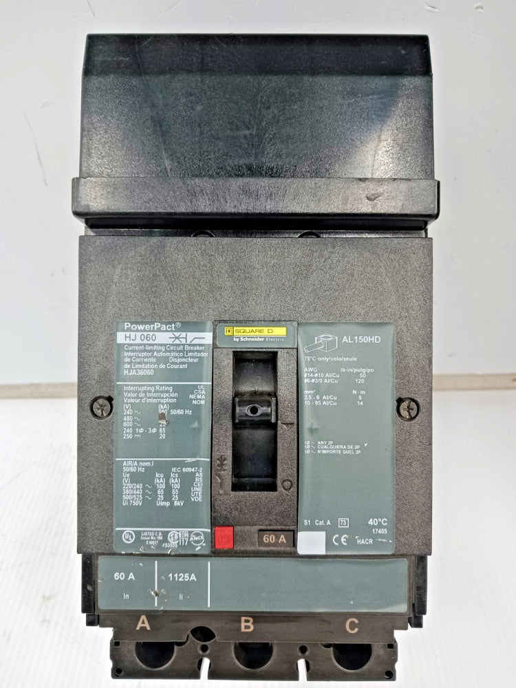 NTO Square D PowerPact 60 Amp I-Line Circuit Breaker 3P 600 VAC 65kA HJA36060