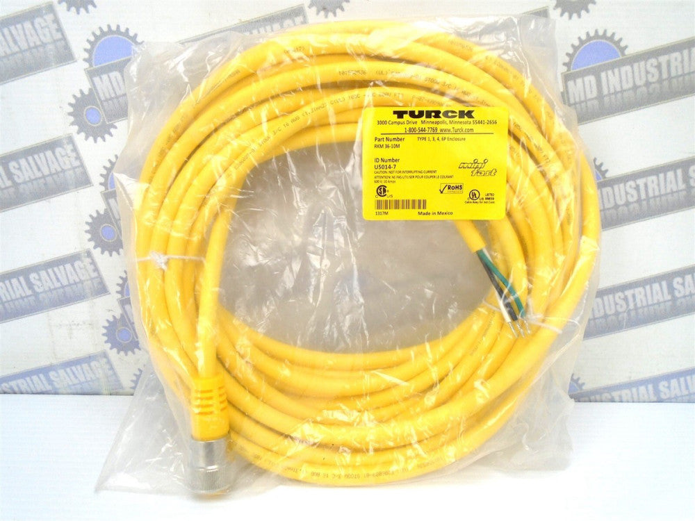 TURCK - RKM36-10M U5014-7 - 10M (33ft) - 600V - 7/8" Female 3-Pin to Bare 3-Wire