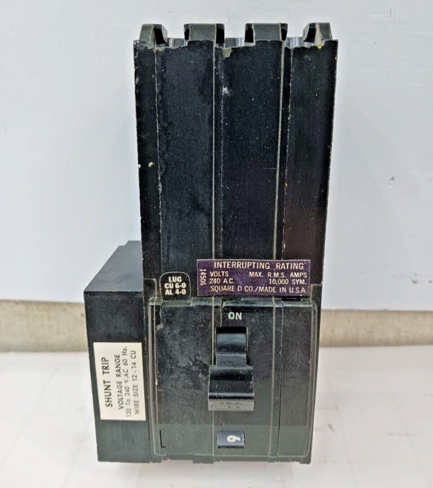 SQUARE D 100 AMP SHUNT TRIP CIRCUIT BREAKER  3 POLE 240 VAC Q1B3100ST-S