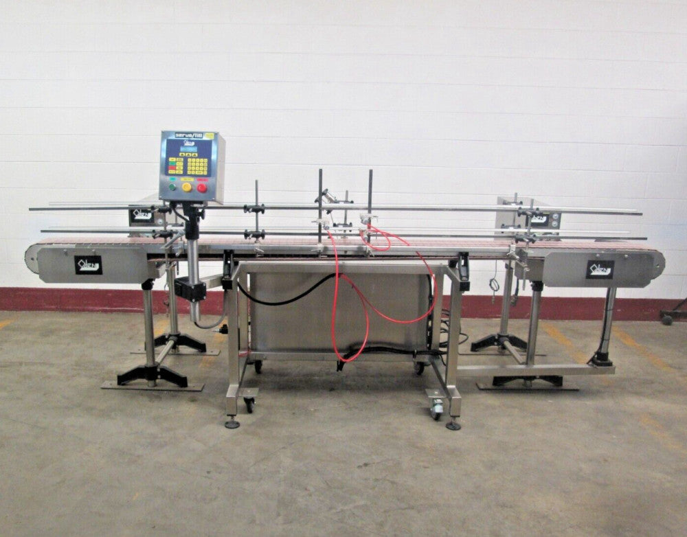 Oden 2-Head Positive Displacement Filler w/ Waukesha 015 Pumps 6"Wx10'L Conveyor