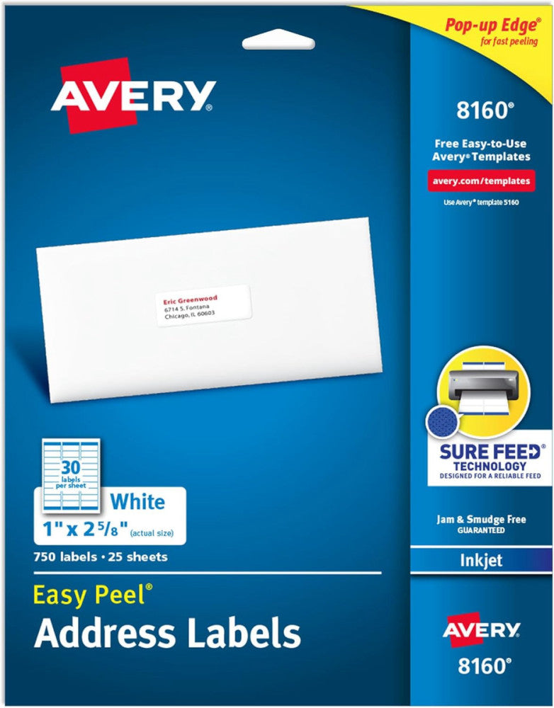 Easy Peel Printable Address Labels with Sure Feed, 1" X 2-5/8" Customizable Stic
