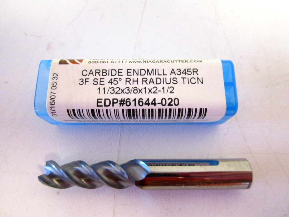 Niagara (61644-020) 11/32 x 3/8 x 1 x 2-1/2 End Mill 3F 45° RH TiCN Carbide 