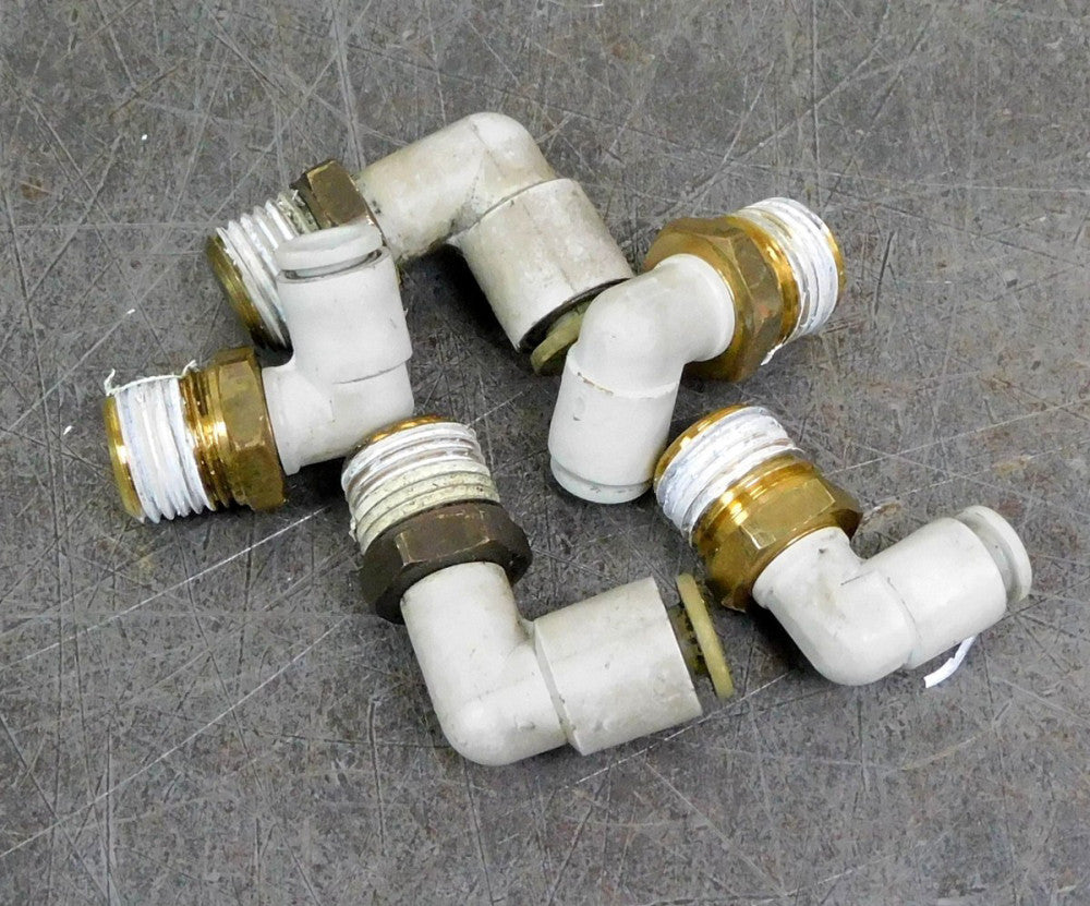 SMC Brass Push-To-Connect Elbow Fitting 6mm DIA x 1/8" BSPT Lot of Five (5)