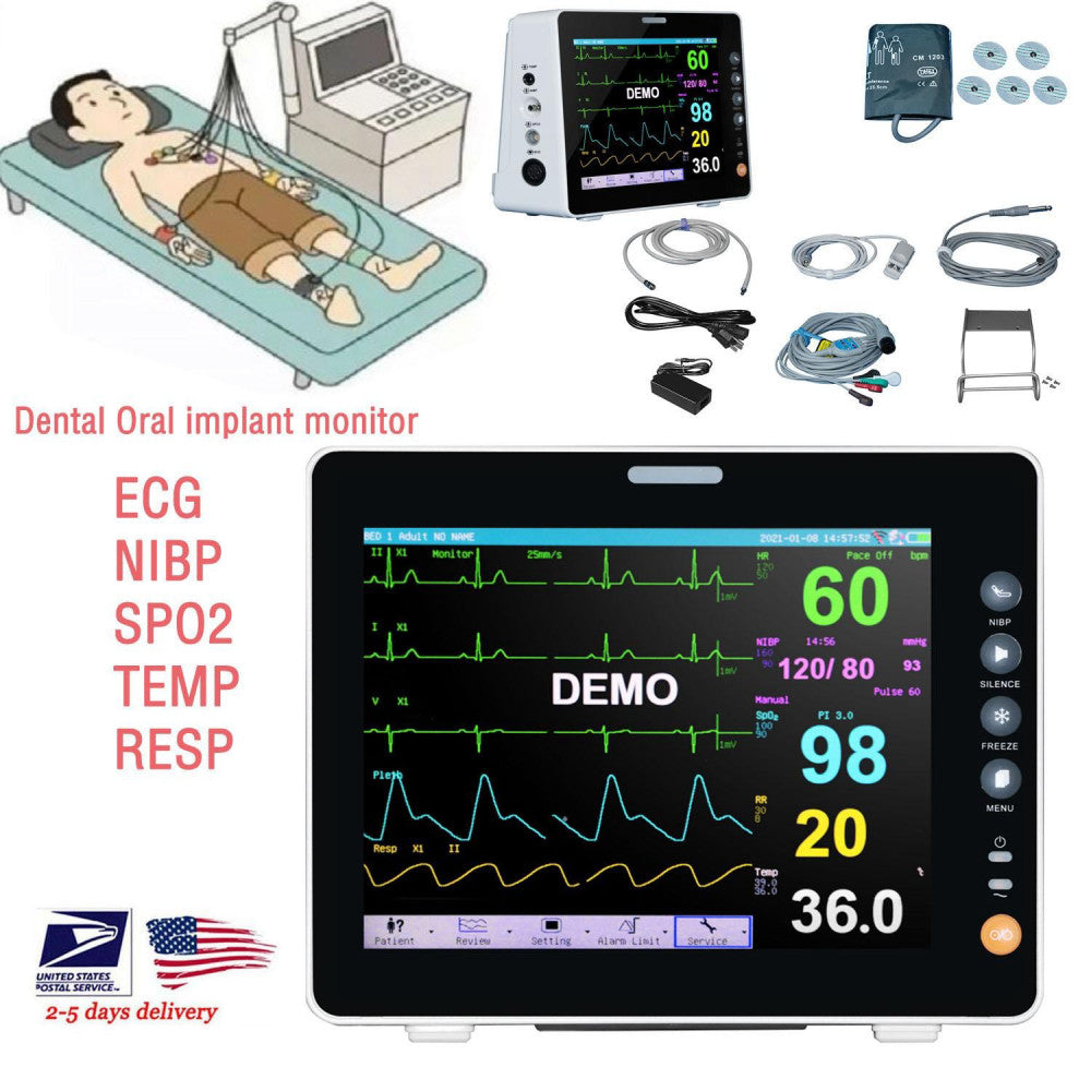 Portable Multi-Parameter Patient Monitor-Track ECG NIBP RESP TEMP SPO2 brand-new