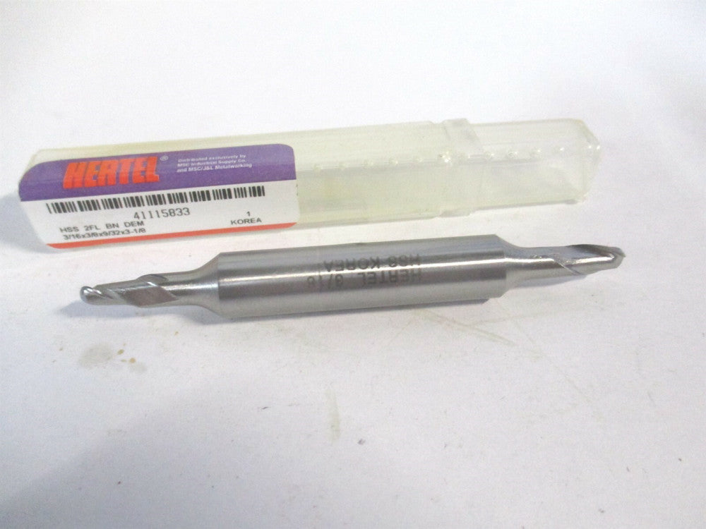 (E211201201) 3/16" x 7/16" x 3/8" x 3-1/8" OAL HSS 2 Flute Spiral Ball End Mill 