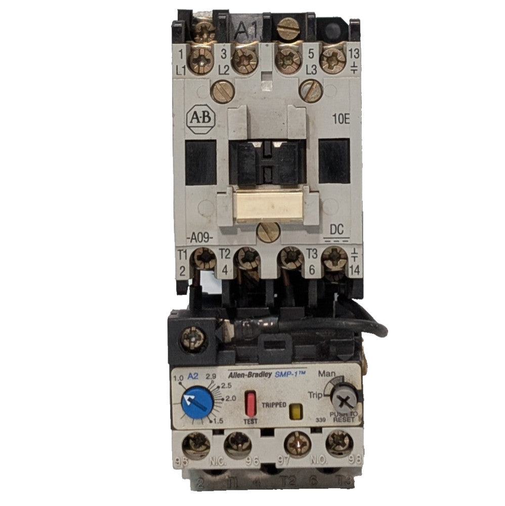 Allen Bradley 100-AO9NZ*3 Motor Starter Ser B NEMA B600, 24VDC Coil, SMP-1 Relay