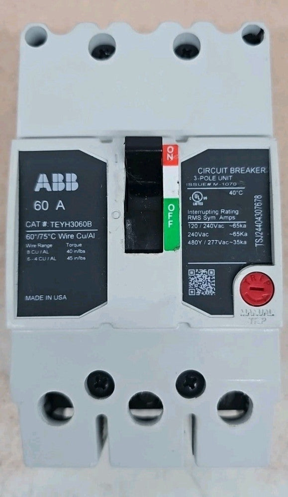 NEW NO BOX TEYH3060B GE ABB 3POLE 60AMP 480V BOLT ON CIRCUIT BREAKER