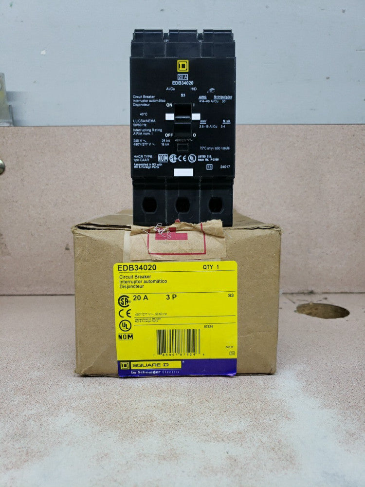 New Take Out! SQUARE D EDB34020 20 AMP 480V 18K 3 POLE BOLT ON CIRCUIT BREAKER