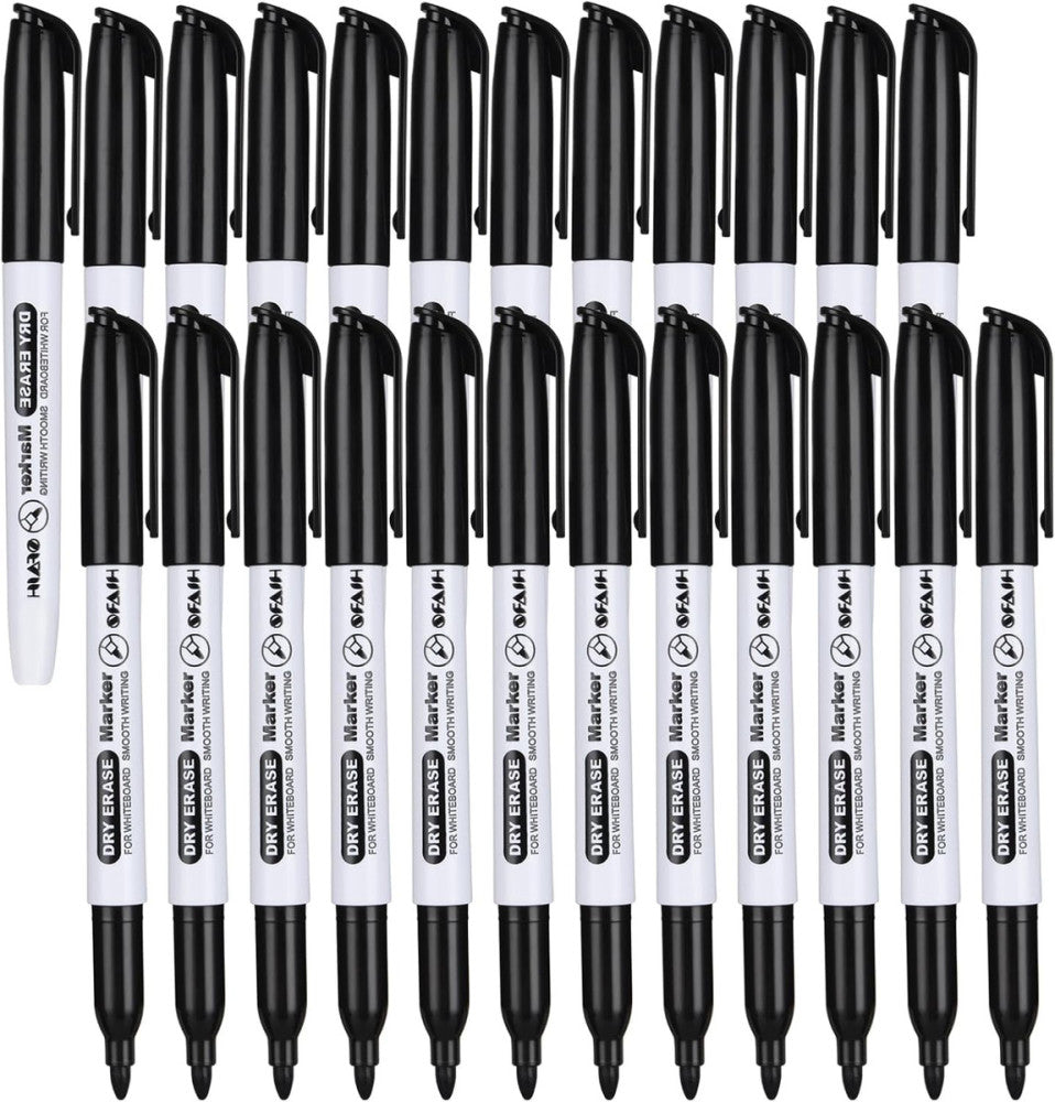 Fine Tip Dry Erase Markers - 24 Pack Black Whiteboard Erasable Markers Bulk for 