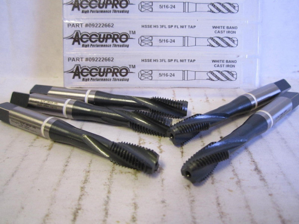 5/16-24 3-Flute Spiral Flute HSSE H5 White Band Mod. Bottoming Cast Iron Tap