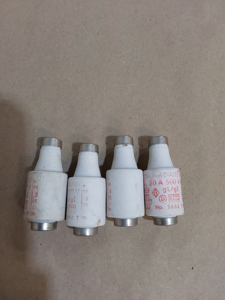 Original Diazed 20A 500V Bottle Fuses 5SB27 (Lot Of 4)