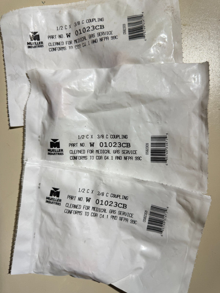 (Lot of 3) 1-Pack Mueller 1/2 C x 3/8 C Copper Coupling W 01023CB Reducer