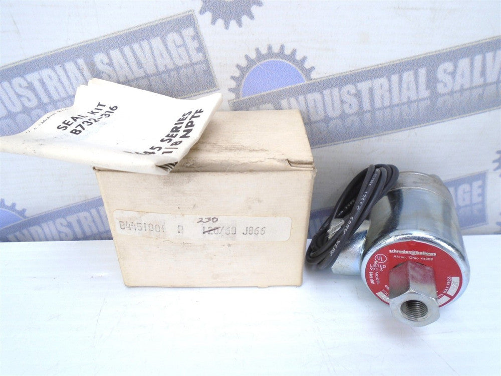 SCHRADER BELLOWS - B445-1001 - AIR PILOT SOLENID VALVE - 1/8" 3-WAY 230/60 VAC 