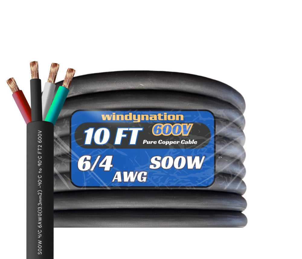 6 Gauge 4 Conductor 6/4 Awg Black Soow Portable Power Cable Wire (10 Feet)