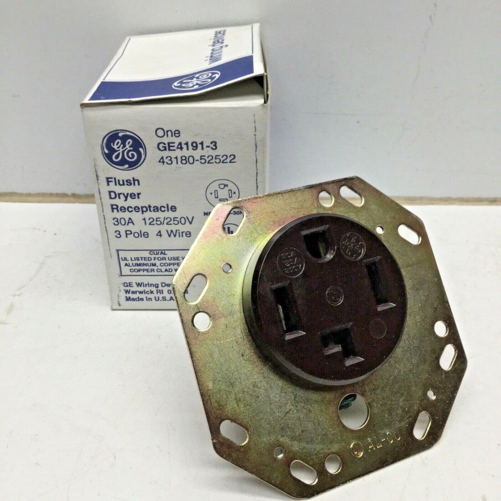 GE GE4191-3 Flush Dryer Receptacle 30A 125/250V 3-pole 4-wire NEMA 14-30R Brown