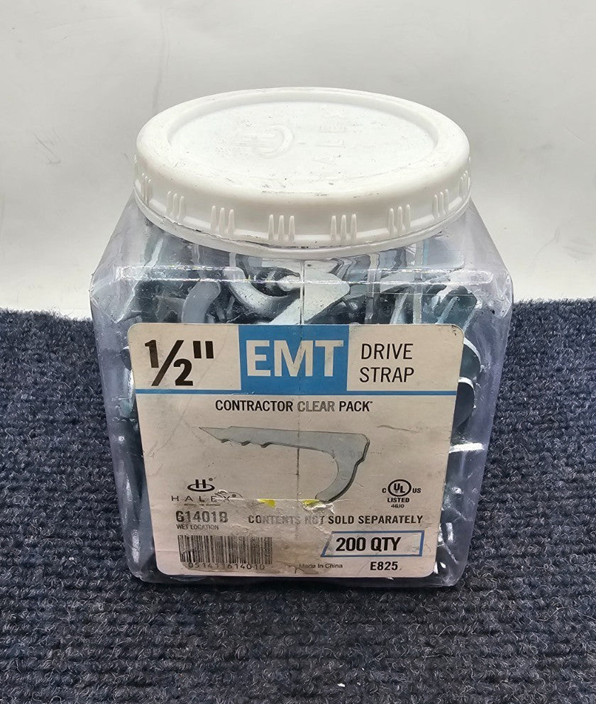 (QTY 200) Halex 61401B: Steel EMT Drive Strap 1/2-Inch Contractor Clear Pack