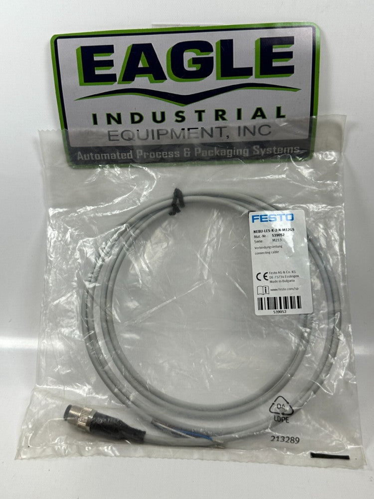 Festo NEBU-LE5-K-2-N-M12G5 Connection Cable Gray Straight 5-Pin M12 2m Long -NEW