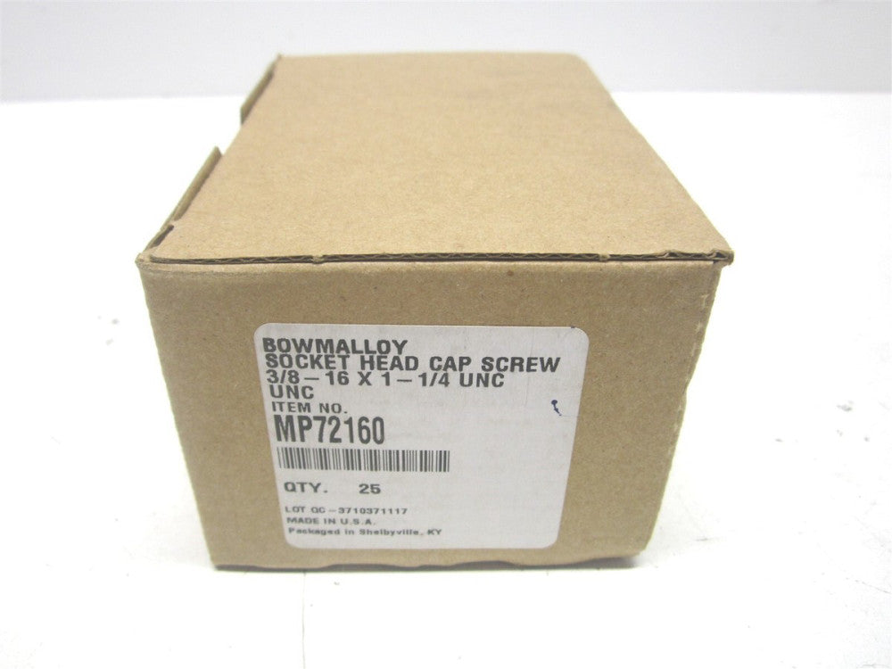 (MP72160) 3/8-16 x 1-1/4" Alloy Steel, Black Oxide Socket Cap Screw - Pack of 25