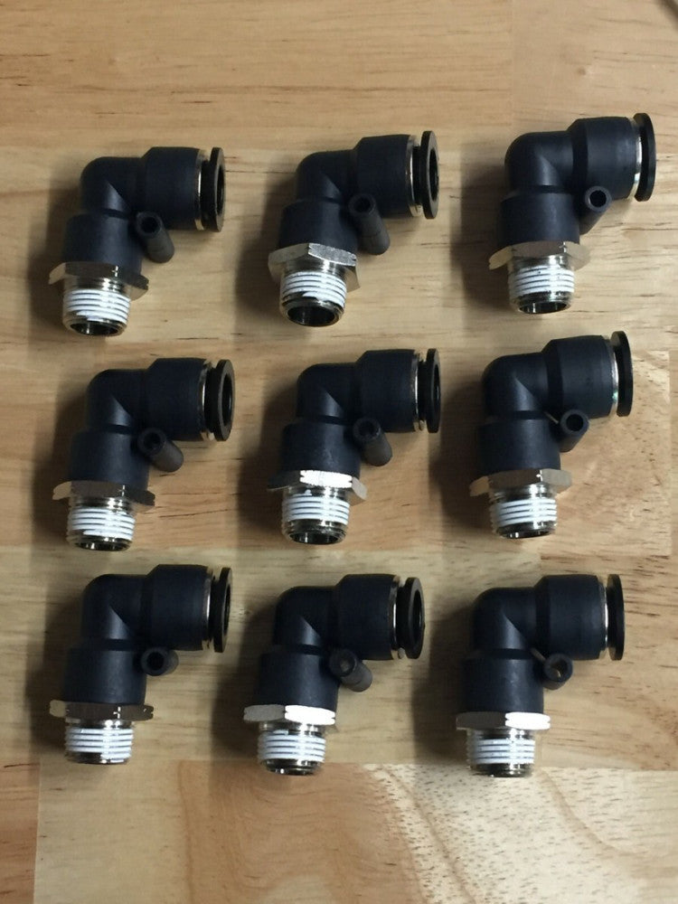 NEW Lot of 9 DynaFlo Push Connect Pneumatic Elbow Fittings 1/2" Tube x 3/8" NPT