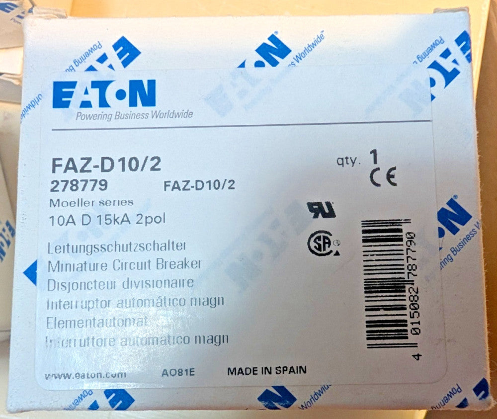 New Eaton FAZ-D10/2  Circuit Breaker, 10A 2 Pol - 278779 NEW