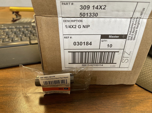 (10 PC CASE) 1/4"X2" GALVANIZED STEEL PIPE NIPPLE, 309 14X2, 501330, SHIPS FREE