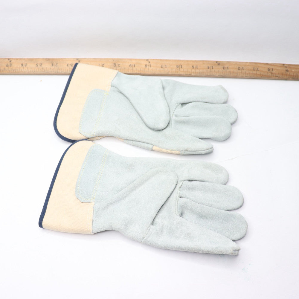 (Pair) Leather Full Work Gloves Gray Large 3AB57