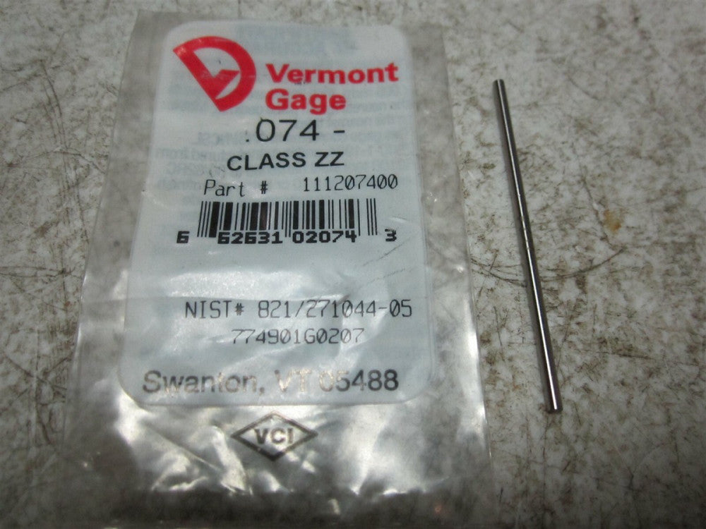 Vermont Gage (111207400) 0.074 Diameter Class ZZ Pin Gage