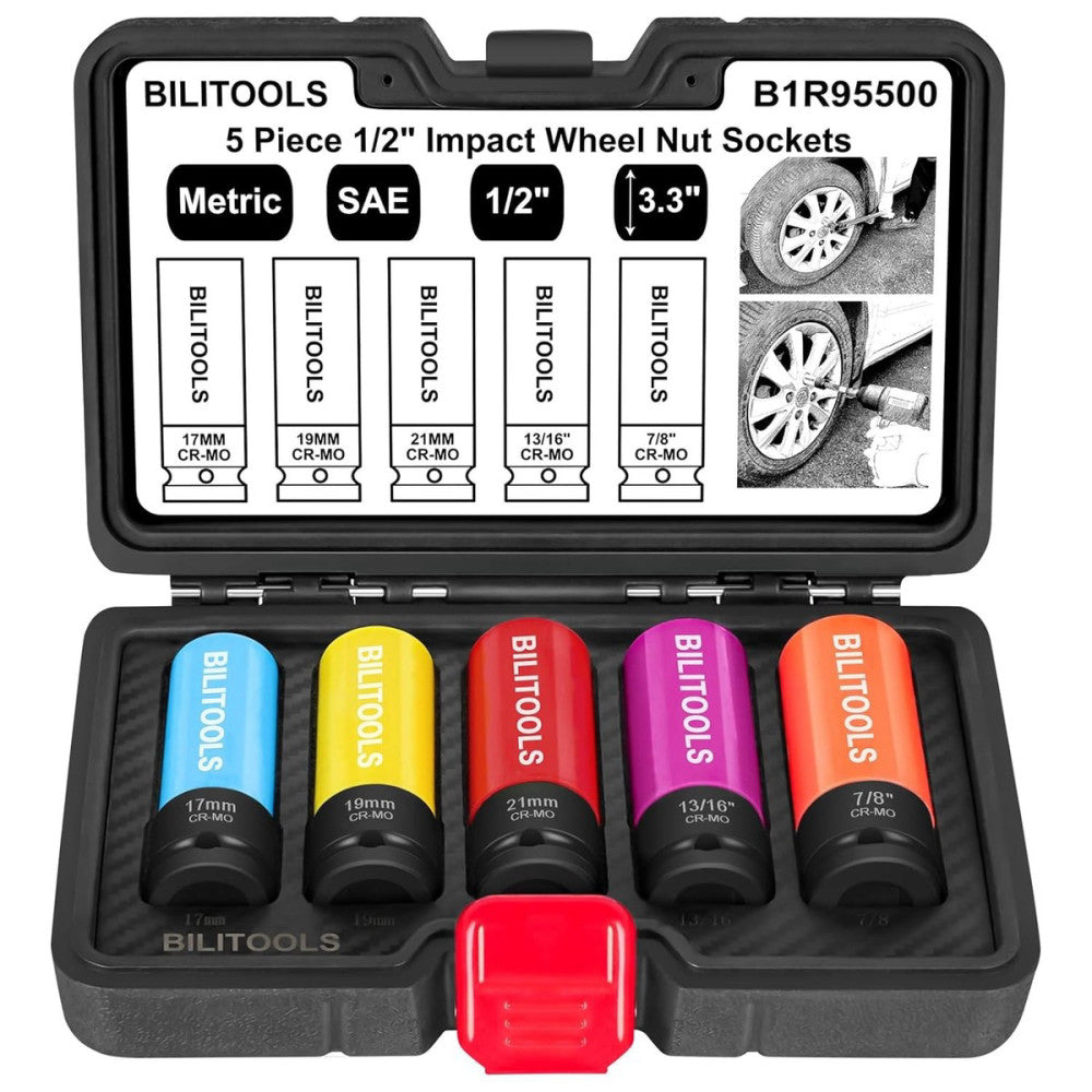BILITOOLS 1/2 inch Drive Impact Lug Nut 17 19 21 mm & 13/16 7/8 