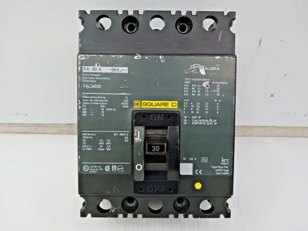 New Square D 30 Amp Circuit Breaker 3 Pole 480 VAC / 250 VDC FAL34030 *Flawed*