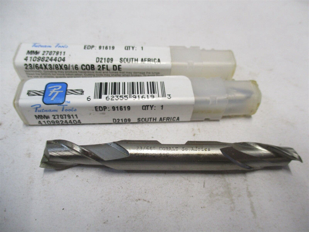 Putnam (91619) 23/64 x 3/8 x 9/16 x 3-3/16 DE 2-Flute Cobalt End Mill - 2 QTY