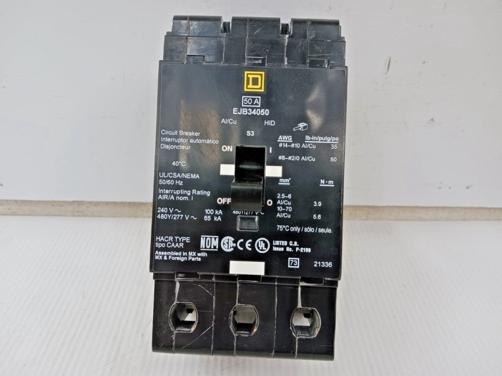 Square D 50 Amp Bolt-On Circuit Breaker 3 Pole 480Y/277 VAC 65kA EJB34050