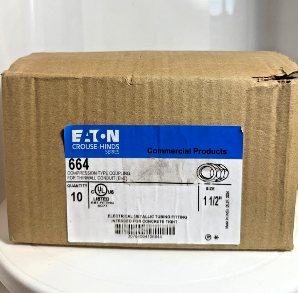 (Box of 10) Eaton 664 1-1/2" Compression Type Coupling for EMT