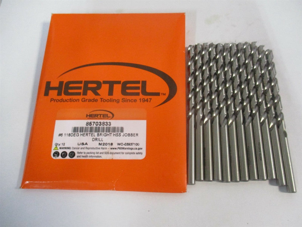 (85703833) #6 2-1/2 x 3-3/4" OAL 118° High Speed Steel Jobber Drill - Pack of 12