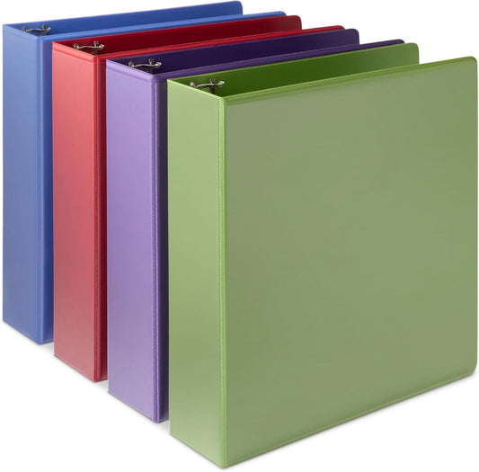 3 Ring 2 Inch Binder, round Rings, Assorted Colors, 4 Pack