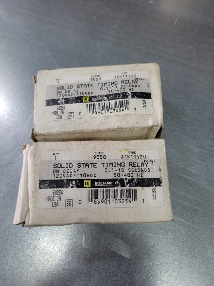 1- SQUARE D 9050JCK11V20 CLASS 9050 Time Delay Relay 120VAC 10A ~ NEW OLD STOCK