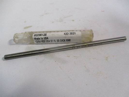 (433-0.2031) 13/64" x 1-1/4" x 5" 6-Flute Straight Shank HSS Chucking Reamer 