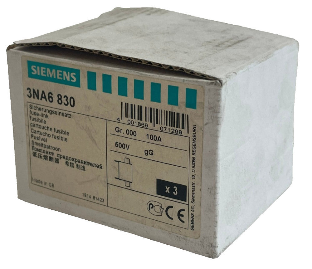 NEW SIEMENS 3NA6-830 FUSE 100AMP 3 PCS. 3NA6830