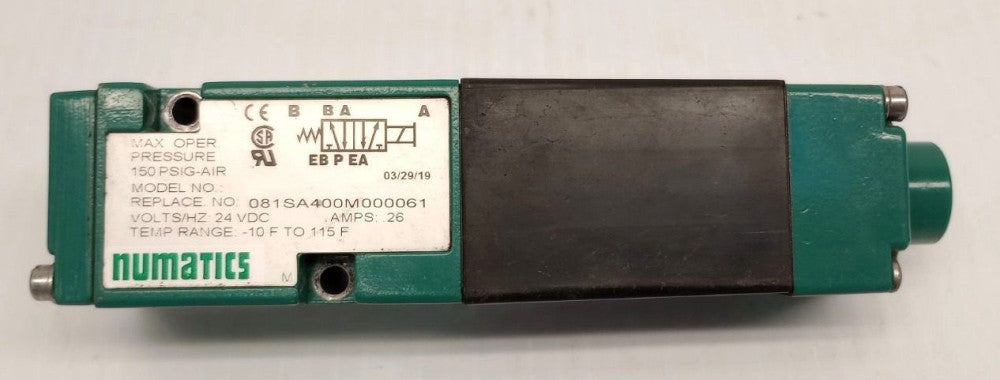 Numatics 081SA400M000061 Used Pneumatic Valve 24VDC 150PSI .26A
