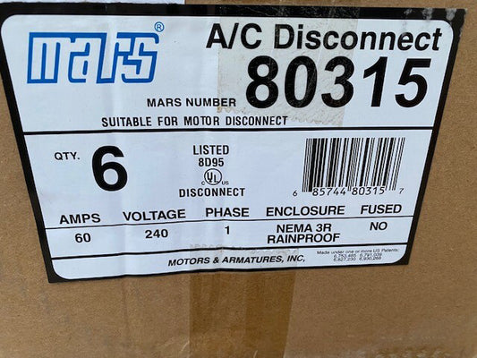(Case of 6) Mars 80315 Non-fusible Disconnect Switch, 60a, 240v (NEW)