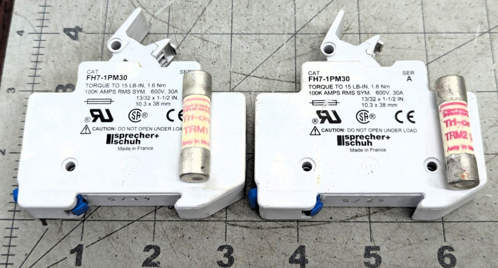 2 Sprecher Schuh FH7-1PM30 Fuse Holder With TERM1 & TERM2 ½ Fuses Working Pull [