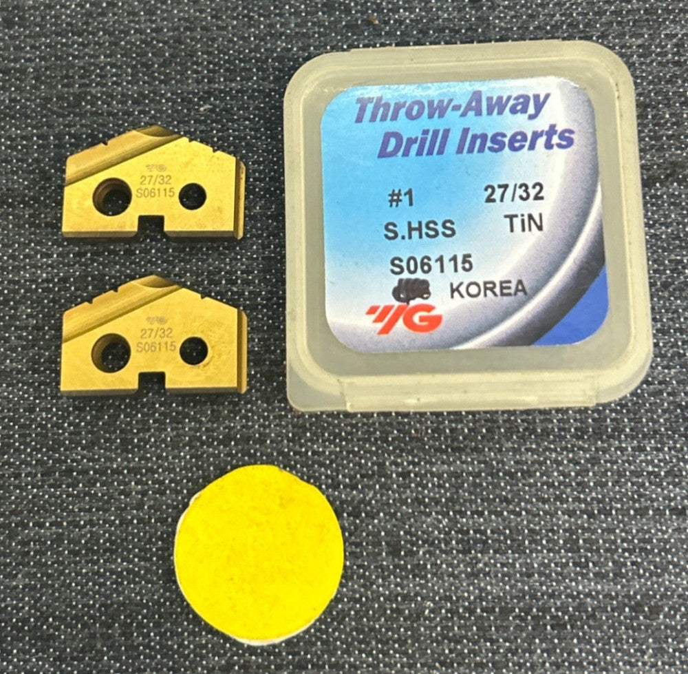 YG-1 THROW AWAY DRILL INSERT S06115  DIAMETER 27/32" SERIES #1  S.HSS  LOT OF 2