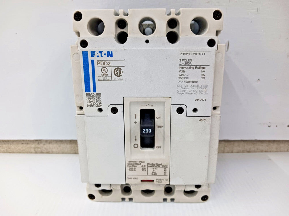 EATON 200 AMP CIRCUIT BREAKER 3 POLE 240 VAC / 250 VDC PDD23F0200TFFL