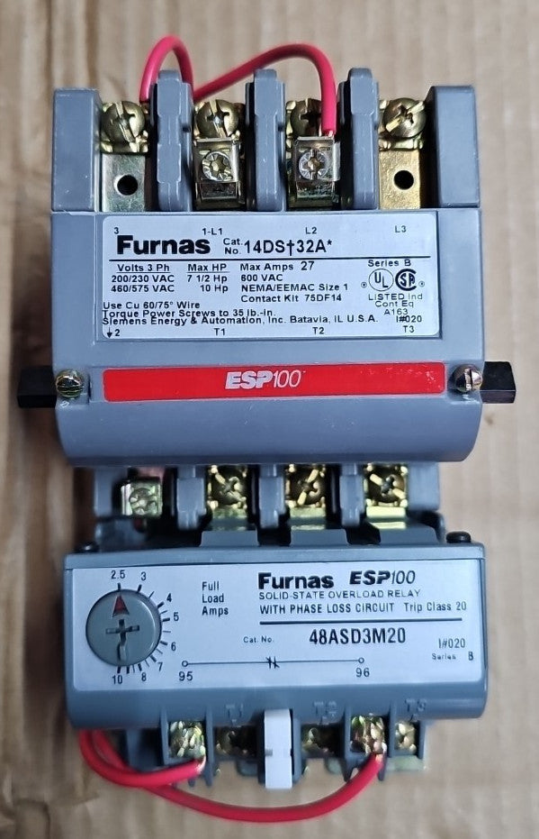 Furnas 14DS+32A Magnetic Starter 27A 3P 600V Size 1 Coil 110-120V 48ASD3M20