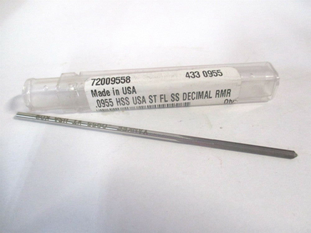 (433-0.0955) 0.0955" x 3/4" x 3" OAL Straight Shank HSS 4-Flute Chucking Reamer