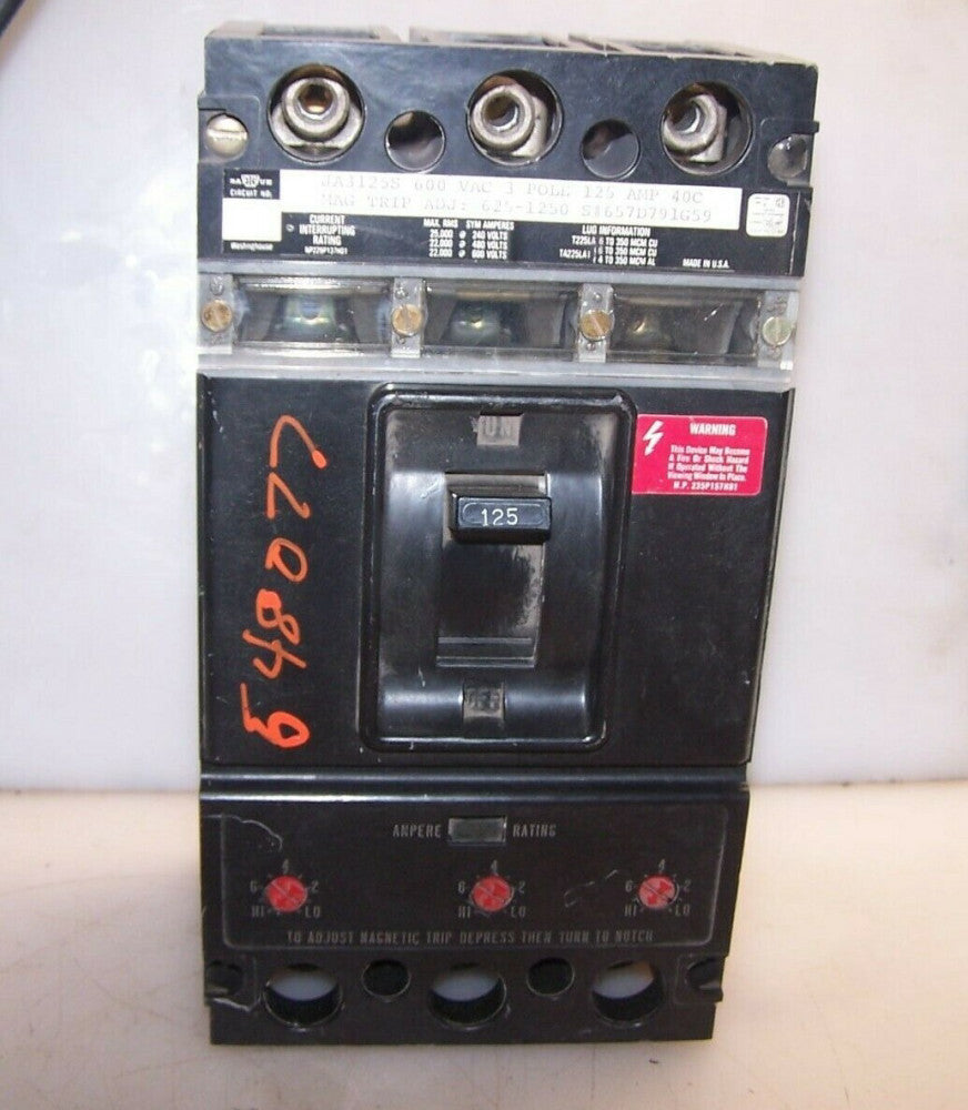 NEW WESTINGHOUSE 125 AMP CIRCUIT BREAKER 3 POLE 600 VAC  JA3125S 