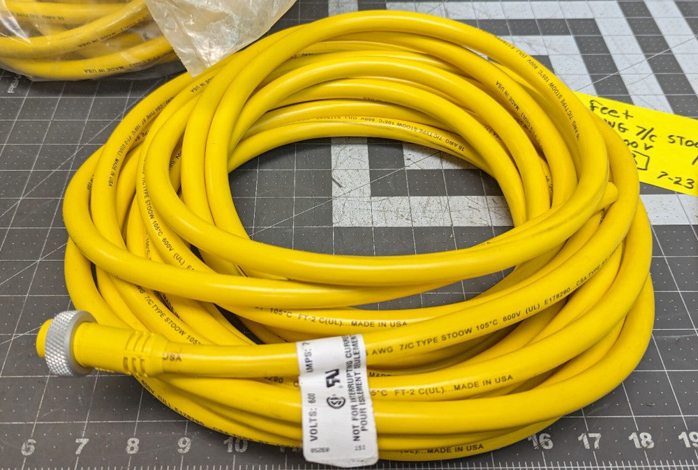 40 Feet 16/7 AWG Yellow STOOW Portable Cord 600V 105°C Flexible Cord UL/CSA[A5FL