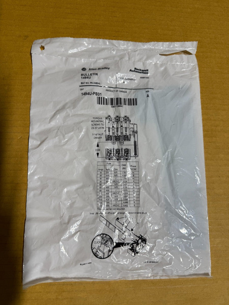 Allen Bradley 1494U-PB31 Ser. A Phase Barrier Kit (ITEM#266)