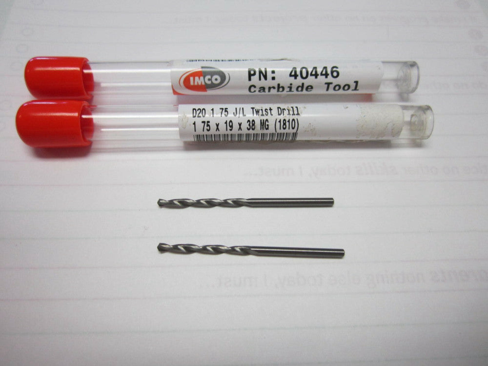 IMCO (40446) 1.75 x 19 x 38MM Carbide Jobber Length Drill Bits - Lot of 2 