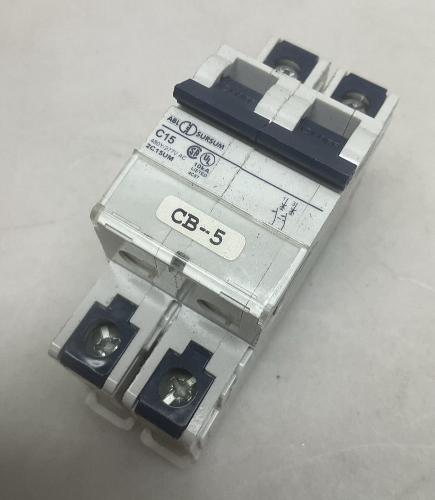 ABL Sursum C15 2C15UM 15A Amp Circuit Breaker 480Y/277 Vac 10kA Used