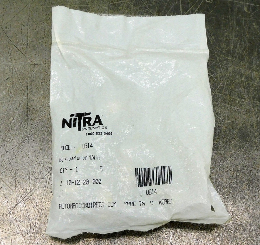 Automation Direct Nitra UB14 Push-to-Connect Bulkhead Union 1/4" Lot of Five (5)